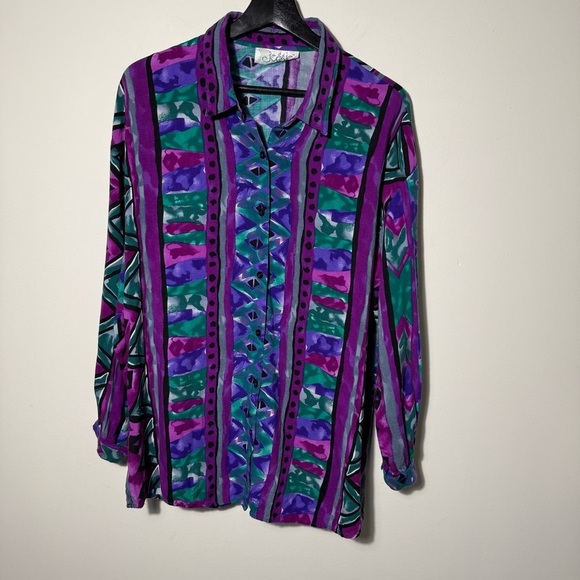 jessie Tops - Vintage Colorful Geometric Button-Up Shirt